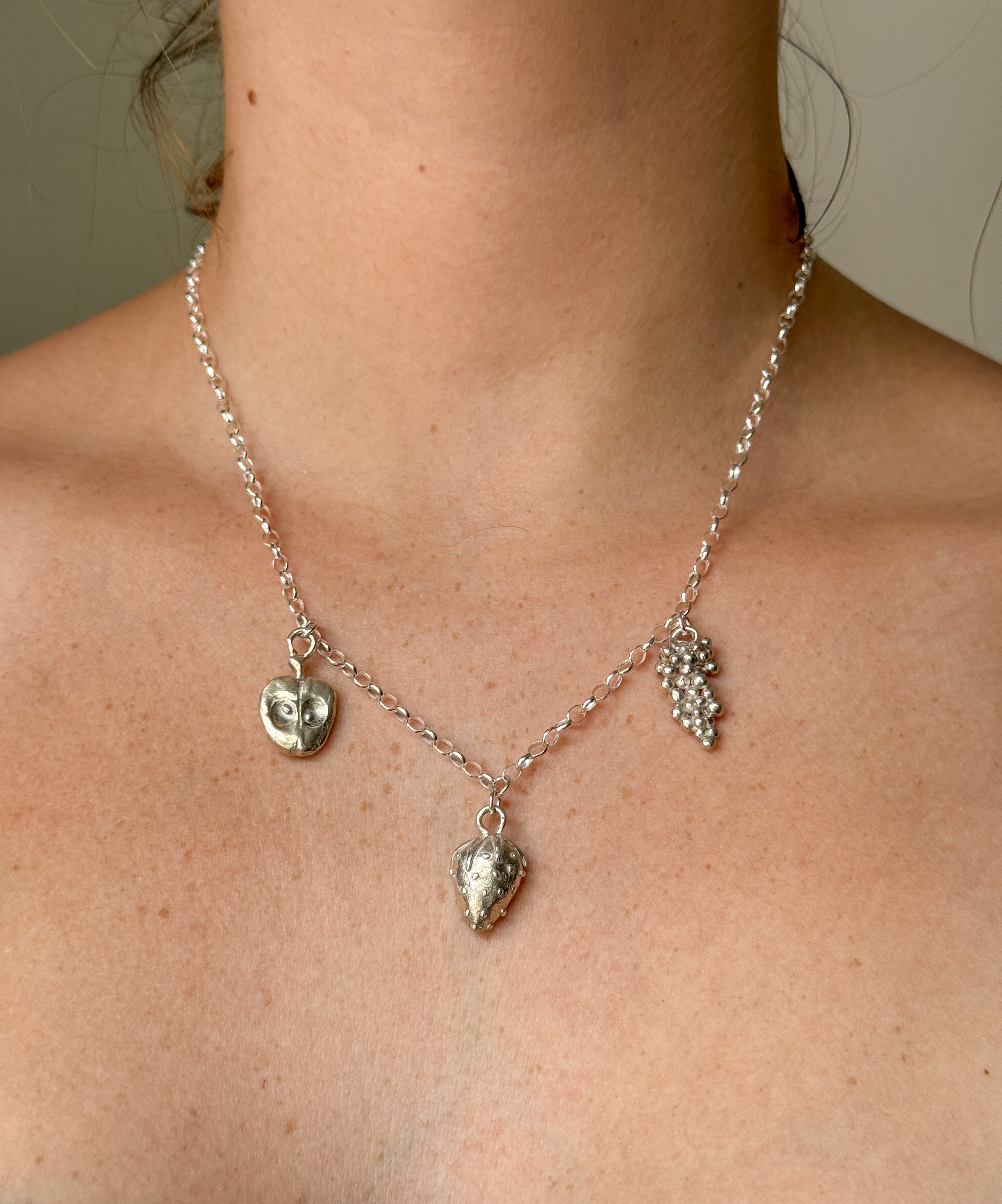 Charme Pendentif Argent 925 Fruits & Baies - Fermoir Mousqueton - Pour Bracelets & Colliers