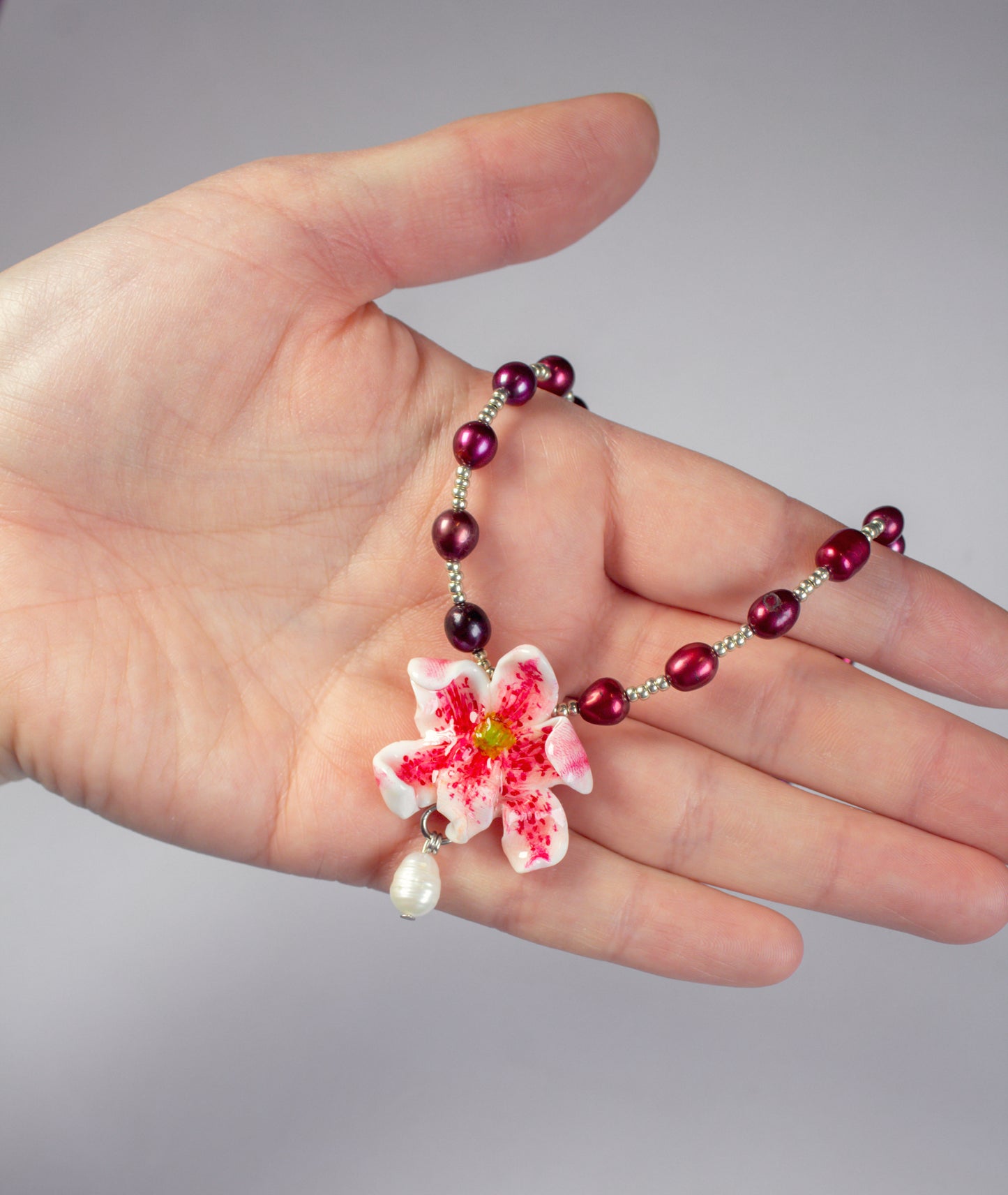 Speckled orchid flower necklace