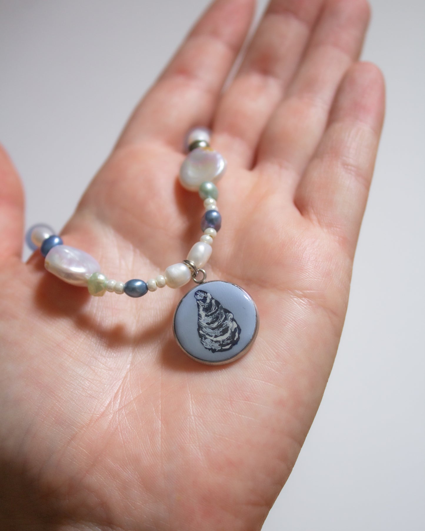 Blue oyster necklace