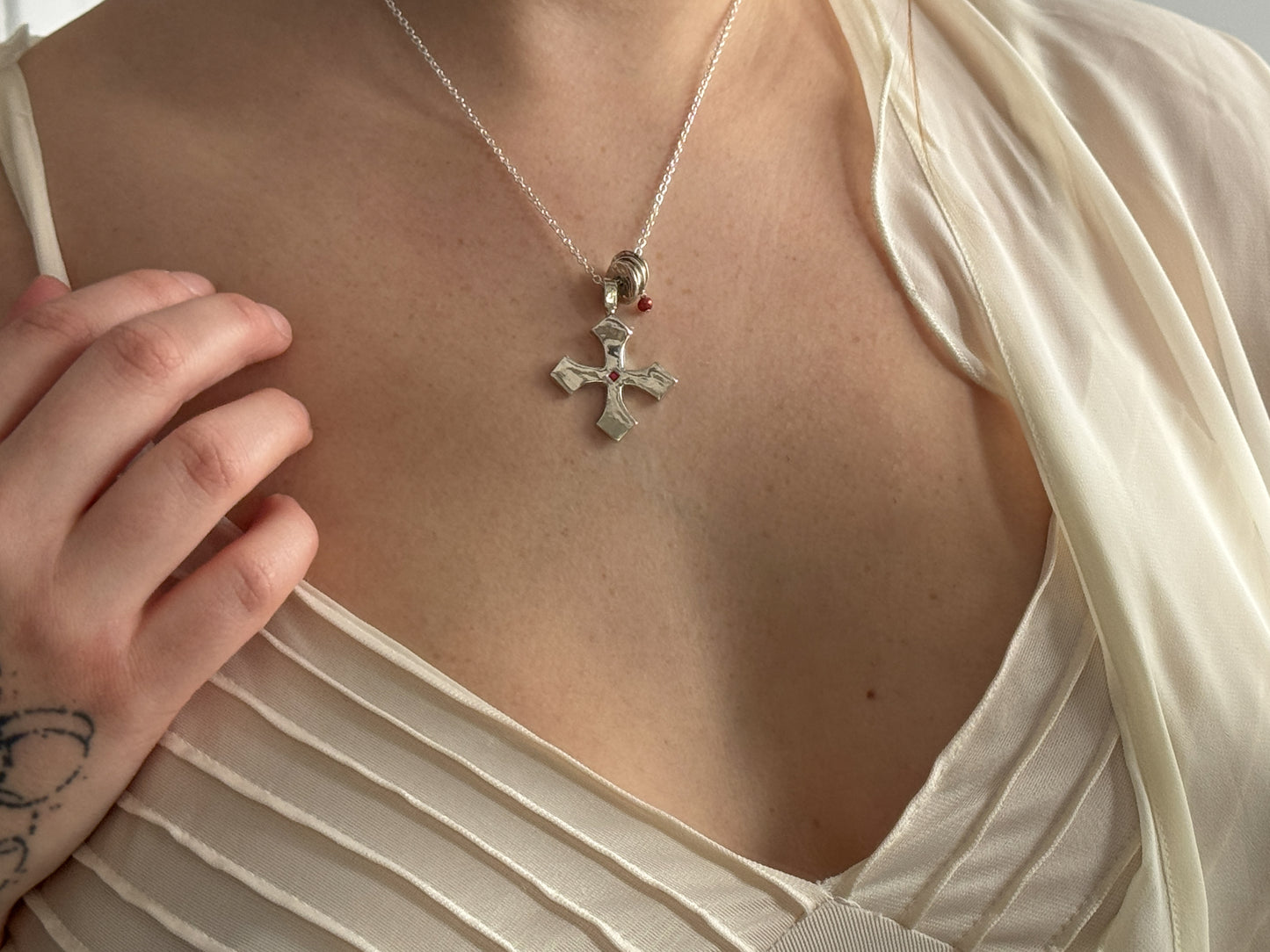 Ruby cross necklace