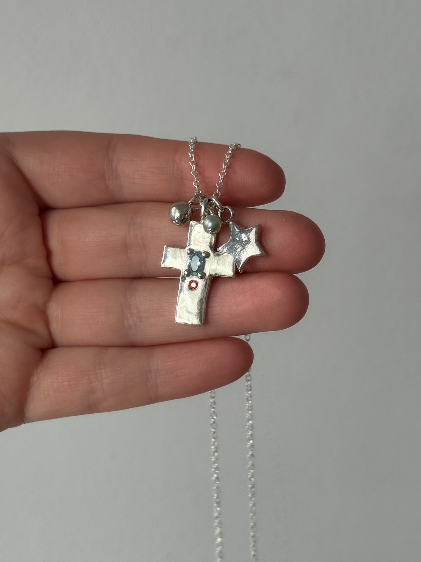 Aqua cross and star necklace stack [1/1]