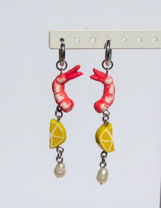 Shrimp and lemon earrings