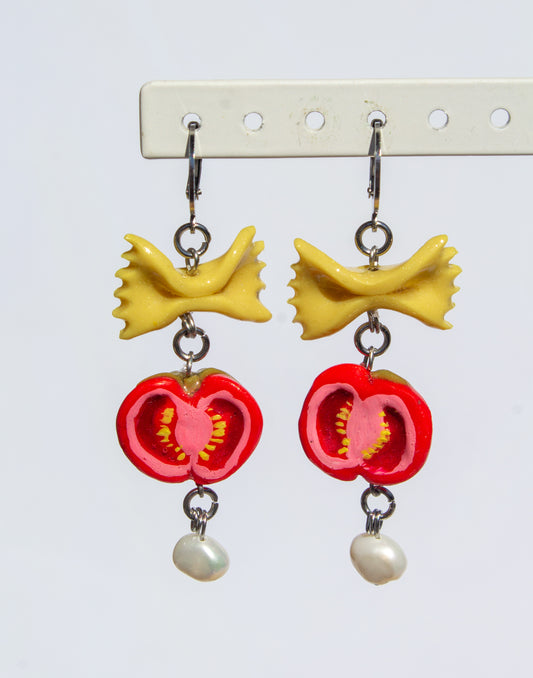 Tomato pasta earrings
