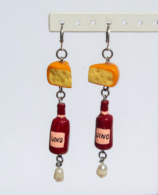 Cheese and wine earrings