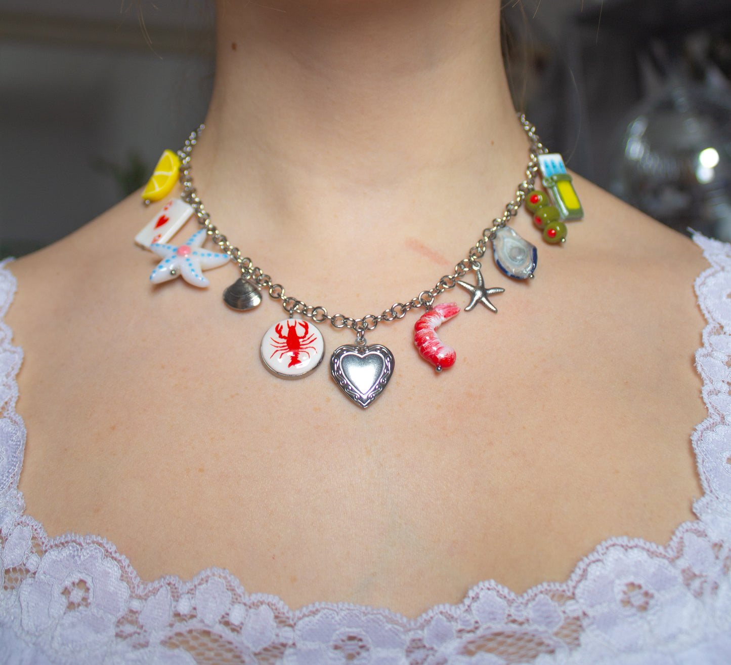 Crustacean locket charm necklace