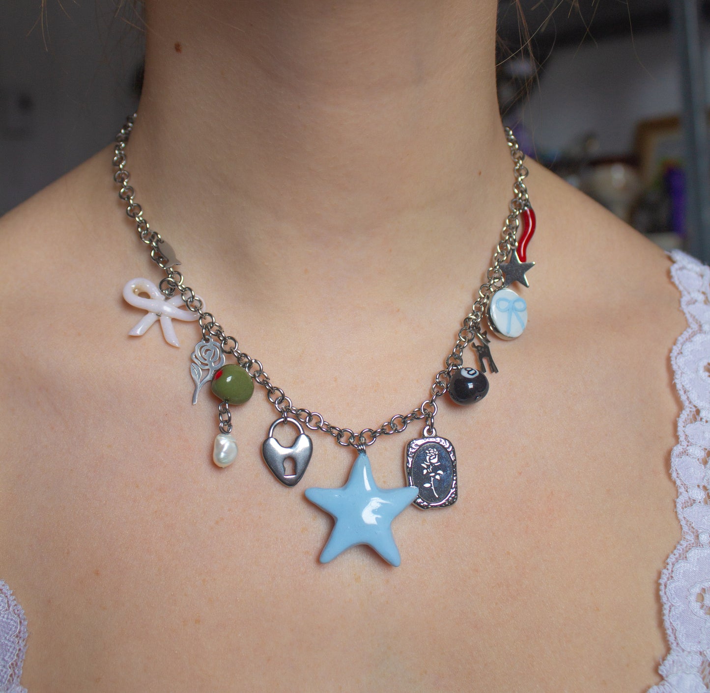 Blue star charm necklace