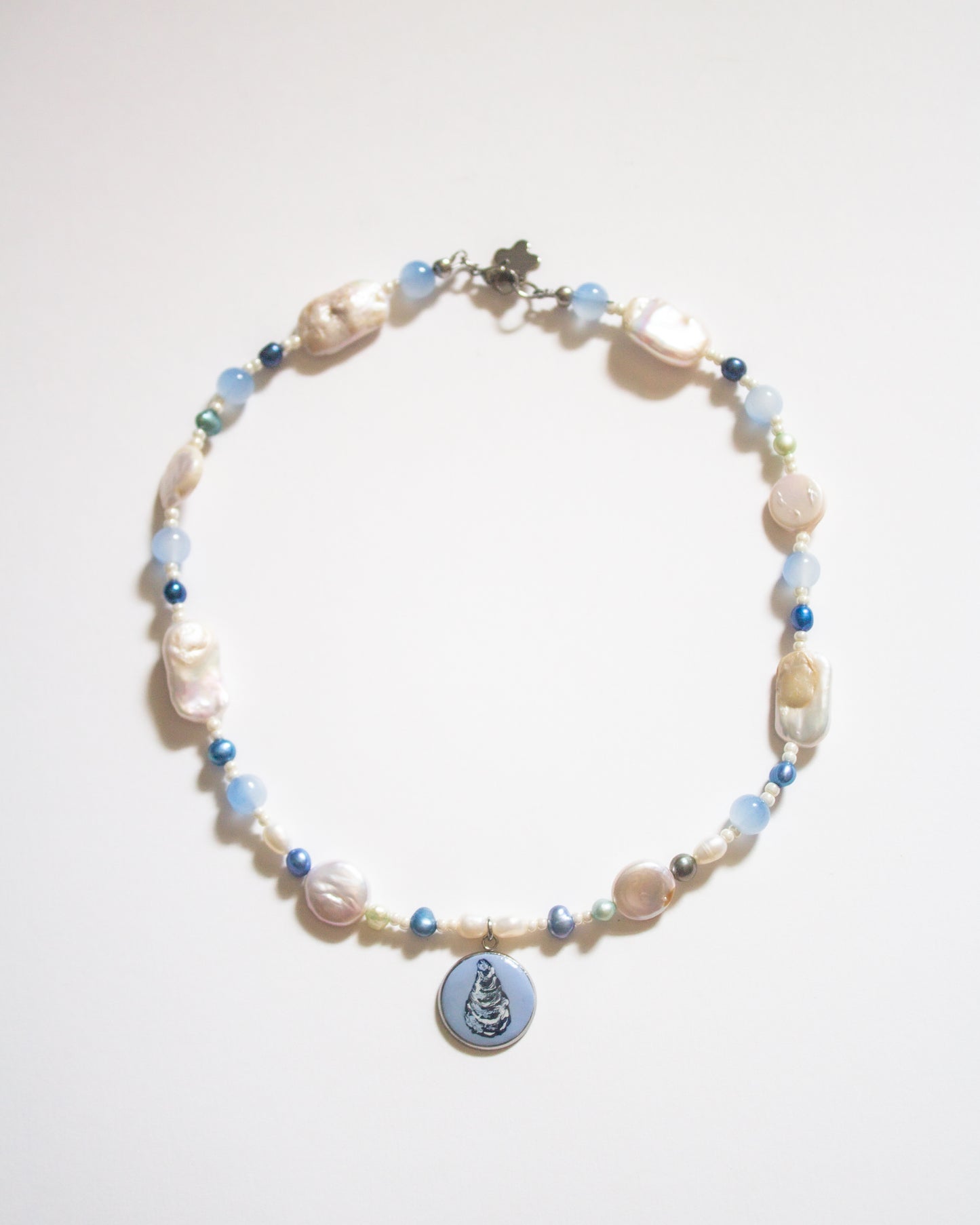 Blue oyster necklace