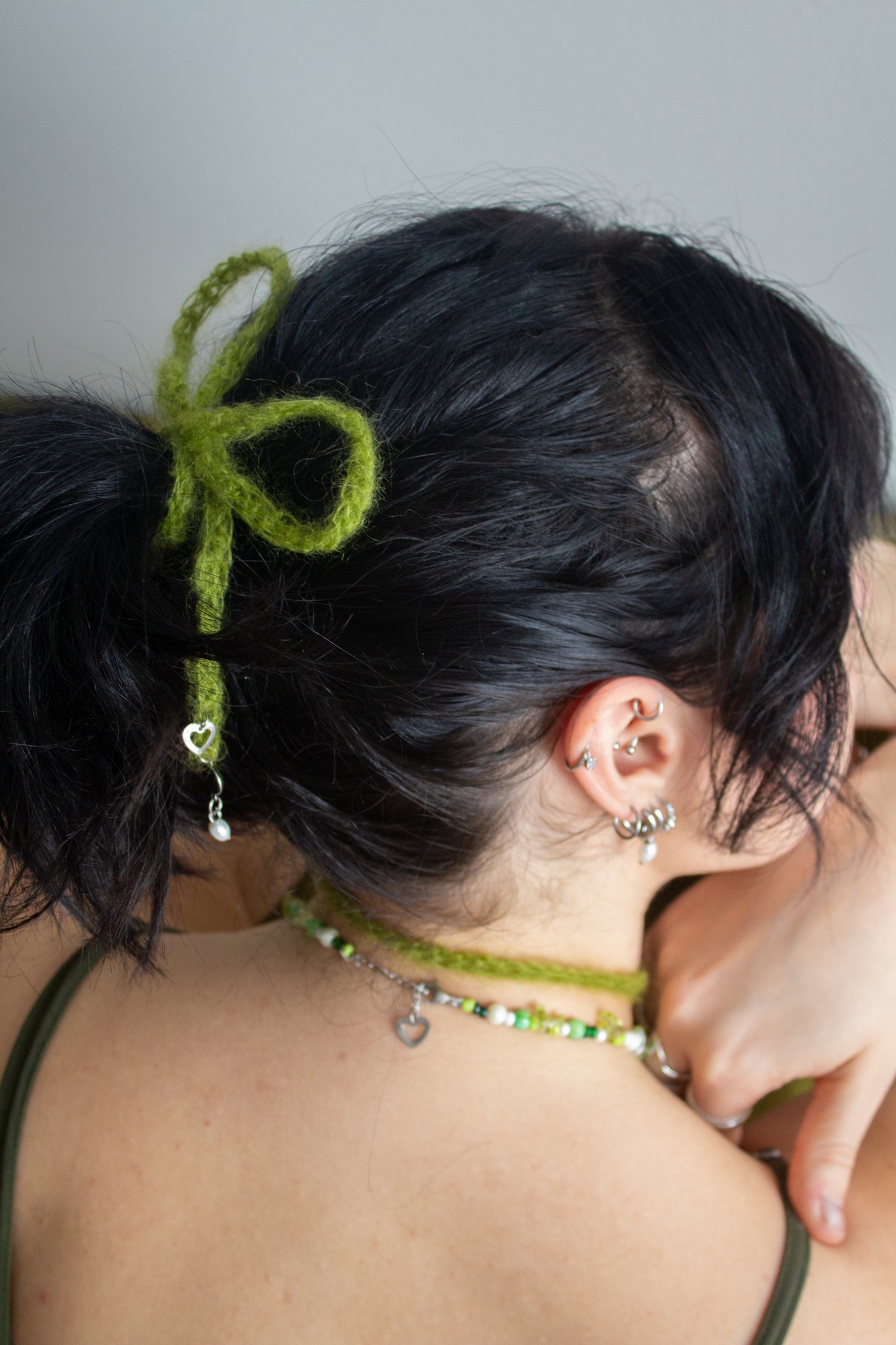 Green mohair hair bows