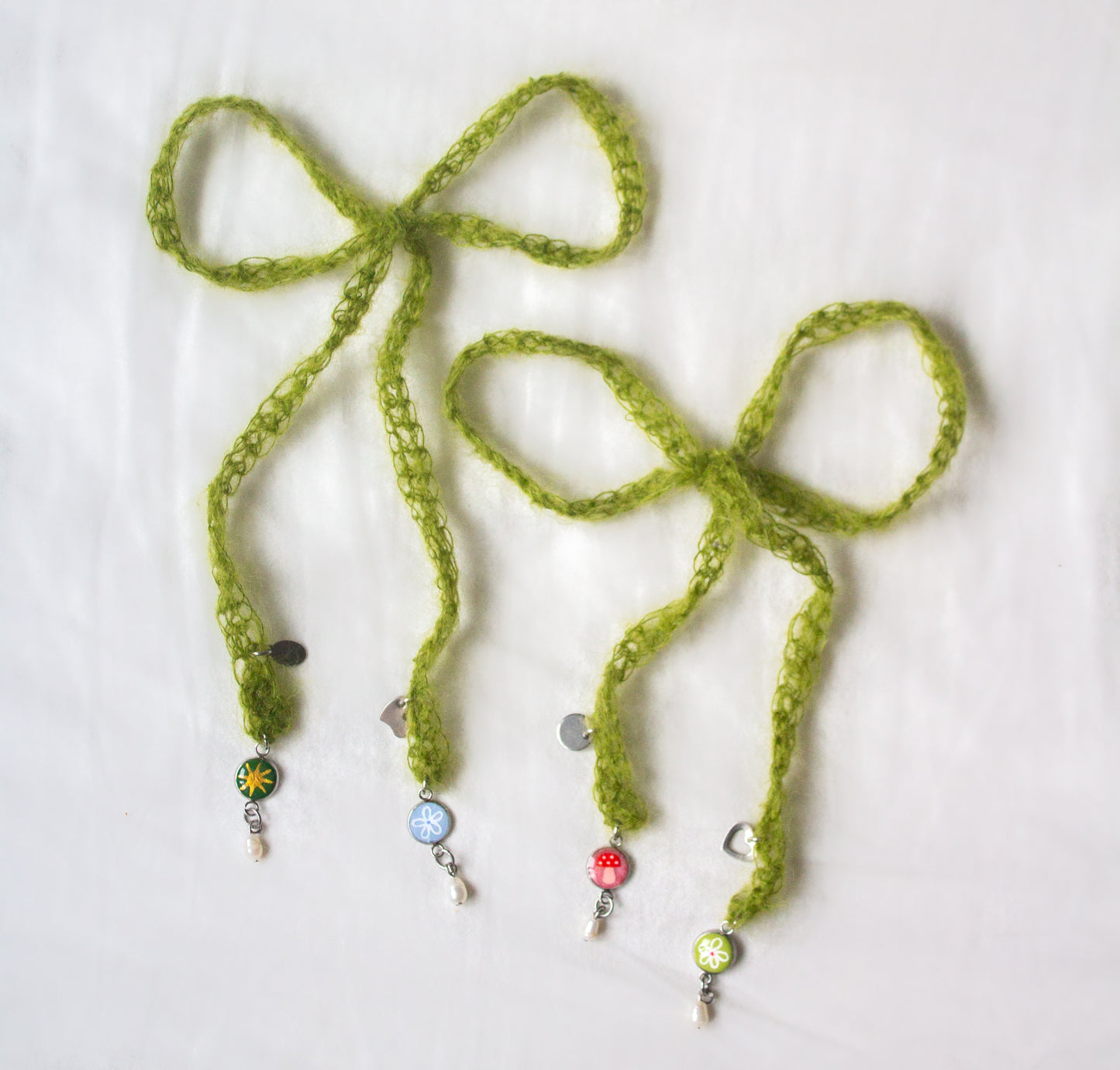 Green mohair hair bows